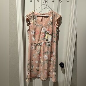 LOFT Floral Dress in soft Pink peach and Multicolor flowers sz large